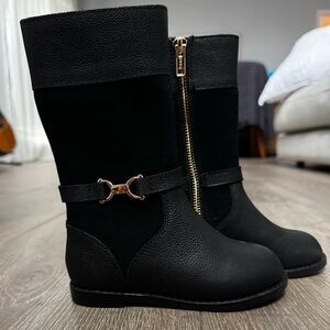 Janie & Jack Girls Black Riding Boots with Gold Buckle (toddler size 8)